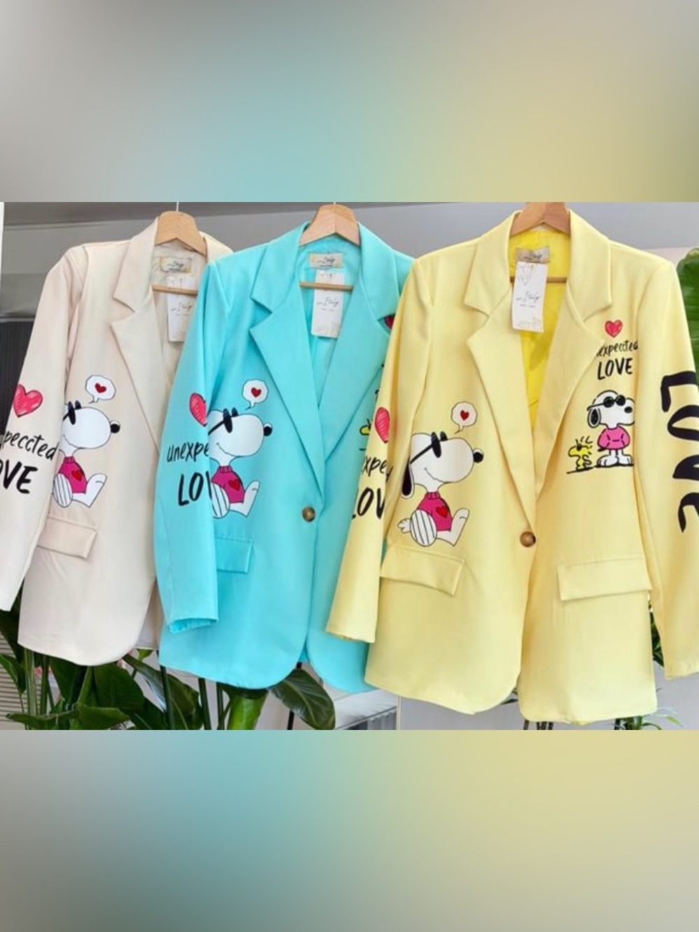 SNOOPY Playful Cartoon Single-Button Blazer - blue, yellow and beige